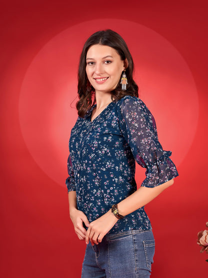 Trillmixa WomenS V-Neck Floral Printed Comfortable Top For Women
