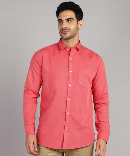 Mildin MenS Cotton Blend Solid Shirt With Spread Collared Full Sleeve Curved Hemline Button Closure Slim Fit And One Pocket | S