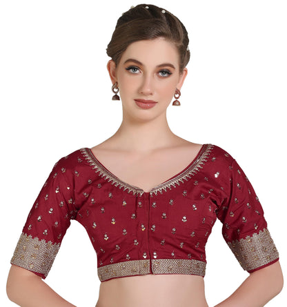 Pujia Mills Women Indian Ethnic Wear Designer Golden Codding With Zari Embroidered Diamond Work Round Neck Half Sleeve Readymade