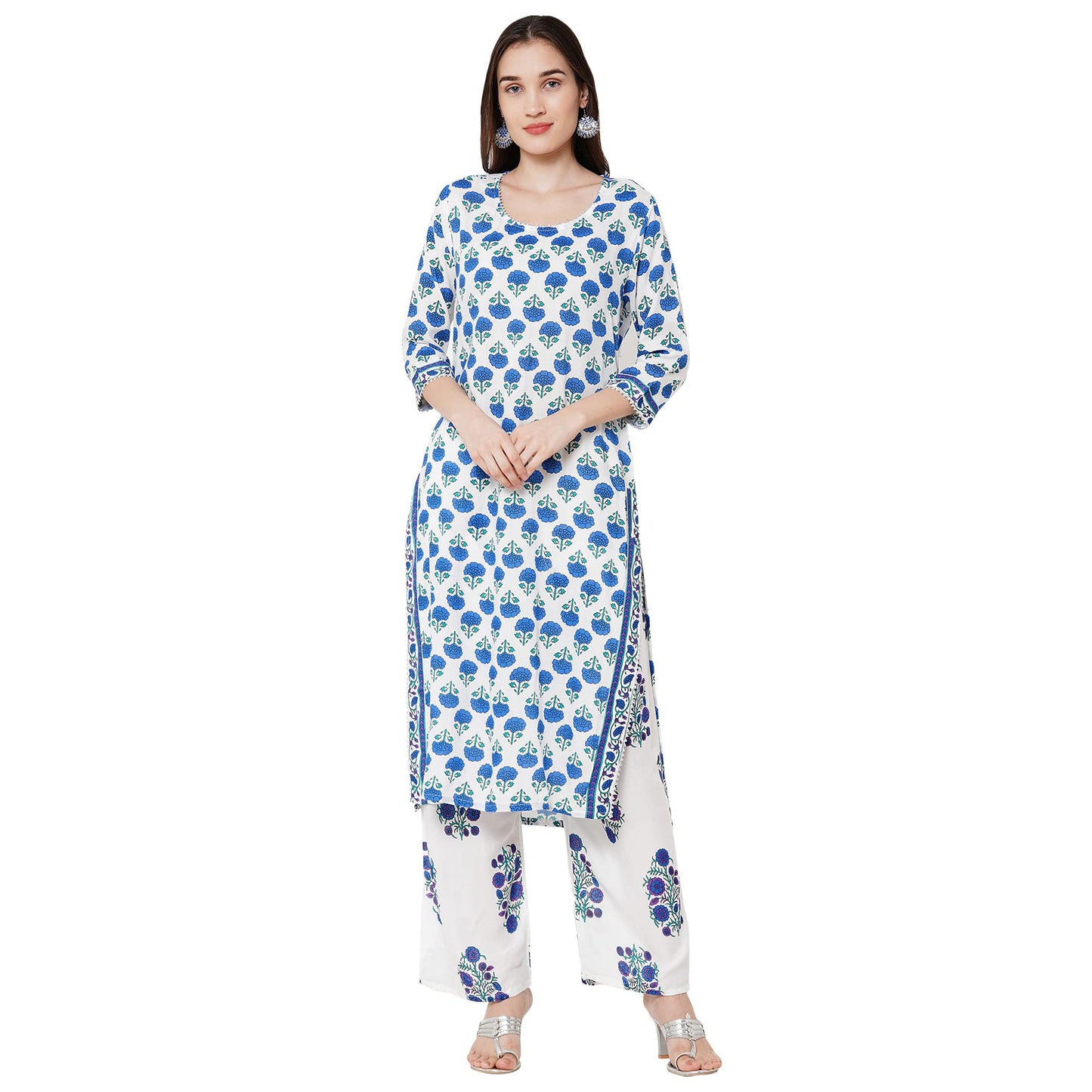ANNI DESIGNER Women's Rayon Cotton Printed Kurta with Palazzo and Dupatta
