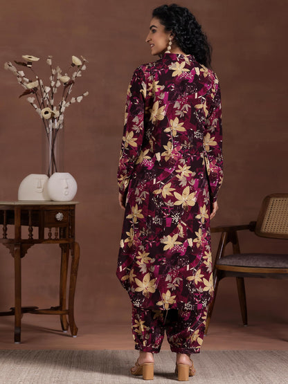 Libas WomenS Burgundy Printed Silk Blend Co-Ords Regular 27799