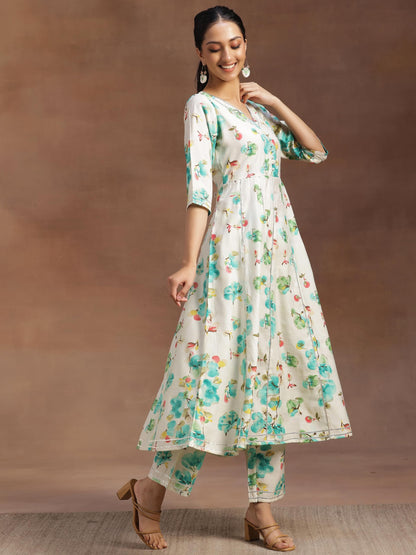 Libas WomenS Silk Blend Printed Kurta Set (35723_Off White