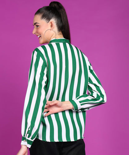 POPWINGS Stripe Printed Crepe Shirt for Women Stylish Western Casual Regular Fit Full Sleeves Shirts for Women Shirt