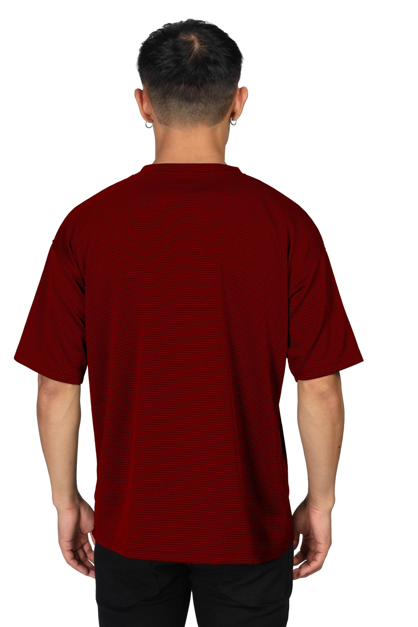 SHODOX Mens Solid Dotted Unique Design Oversized Tshirt for Men - Round Neck Loose Fit Drop Shoulder Mens T-Shirt Red