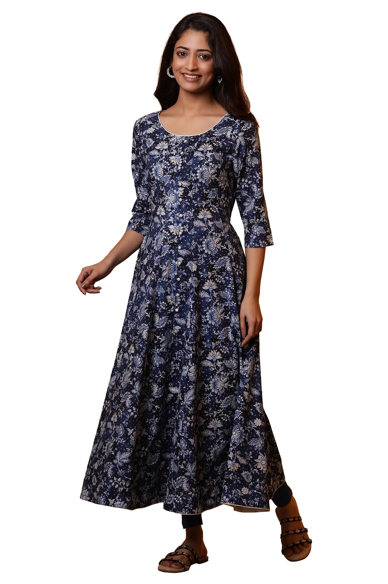 Aurelia Women's Floral Print Rayon Anarkali Kurta