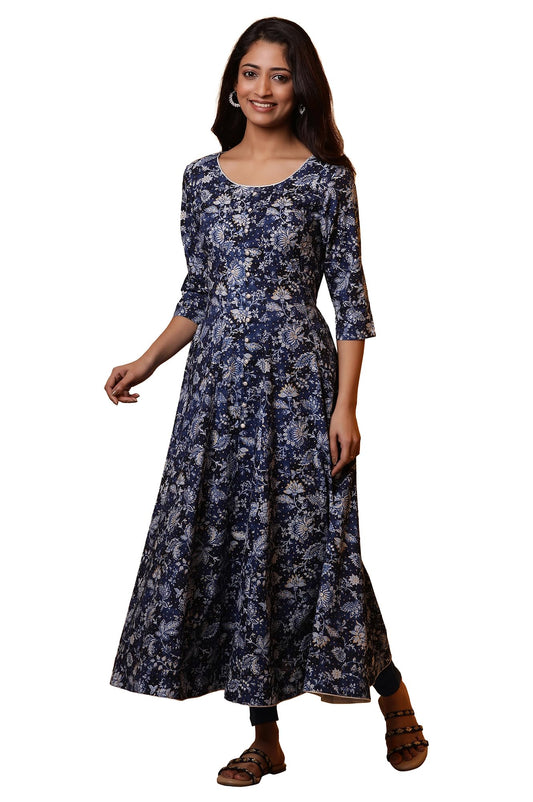Aurelia Women's Floral Print Rayon Anarkali Kurta