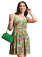 Ketch Women'S Polyester Flare Dress Mini Khj6000646_Green/Orange/Multi