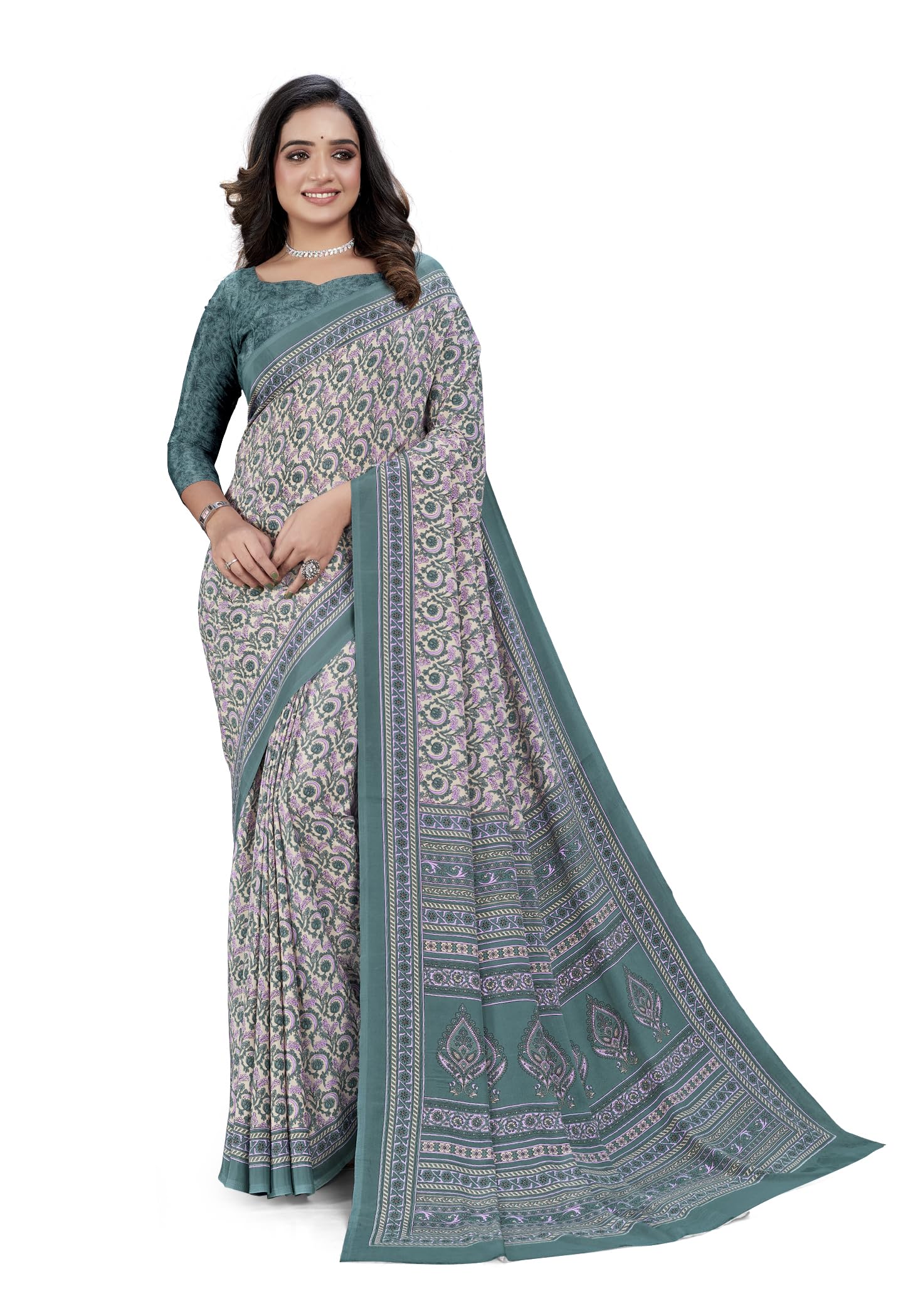 Vimla WomenS Multicolor Crepe Silk Uniform Saree With Blouse  Elegant Design For Various Professional Settings