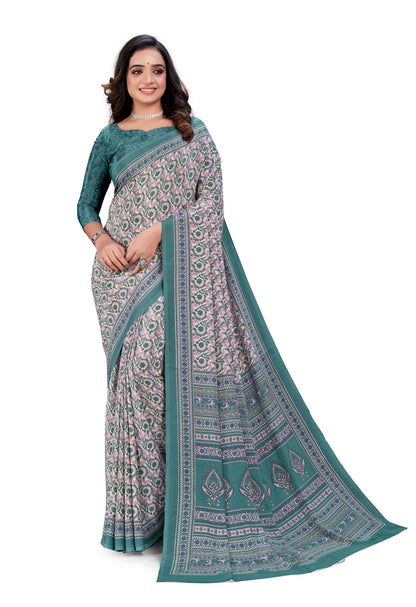 Vimla WomenS Multicolor Crepe Silk Uniform Saree With Blouse  Elegant Design For Various Professional Settings