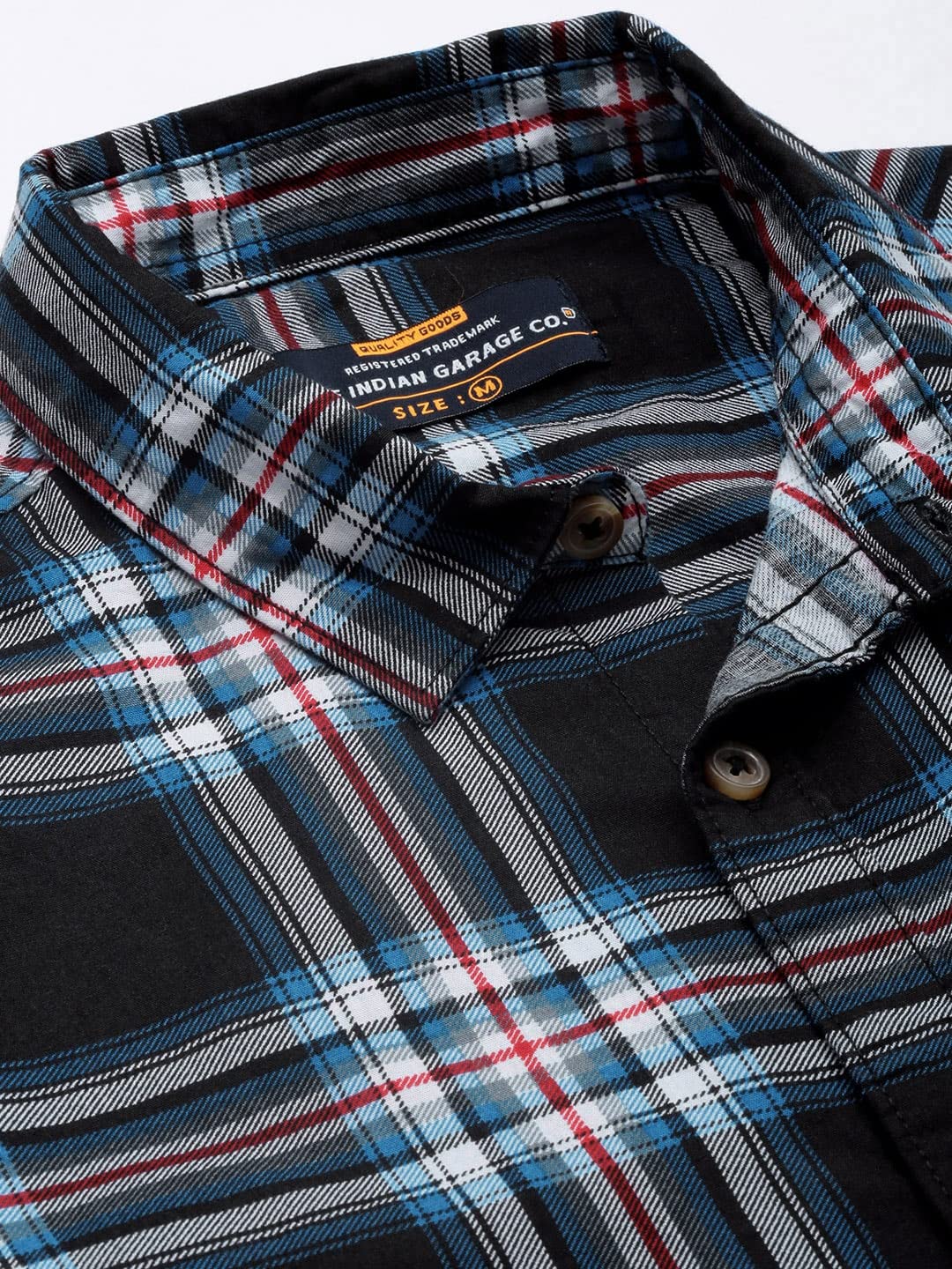 The Indian Garage Co Men Black Checkered Slim Fit Cotton Casual Shirt