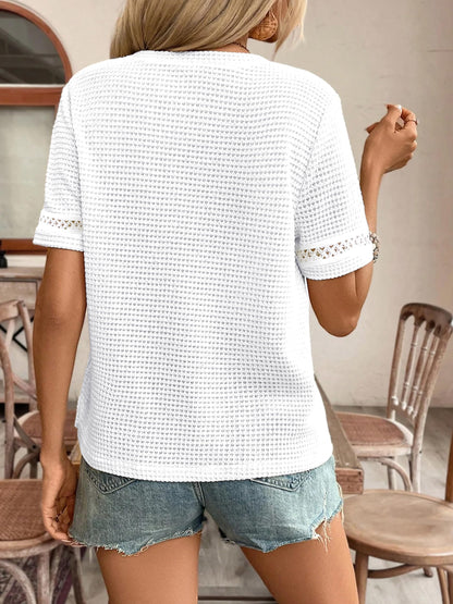 Noble Monk WomenS Solid Stretchable Crochet Pullover Top | Round Neck Half Sleeve | Relaxed Fit Top For Women