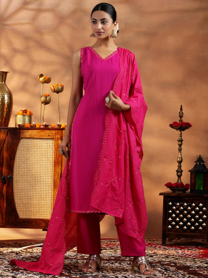 Libas Womens Silk Blend Kurta Sets (35610_Red
