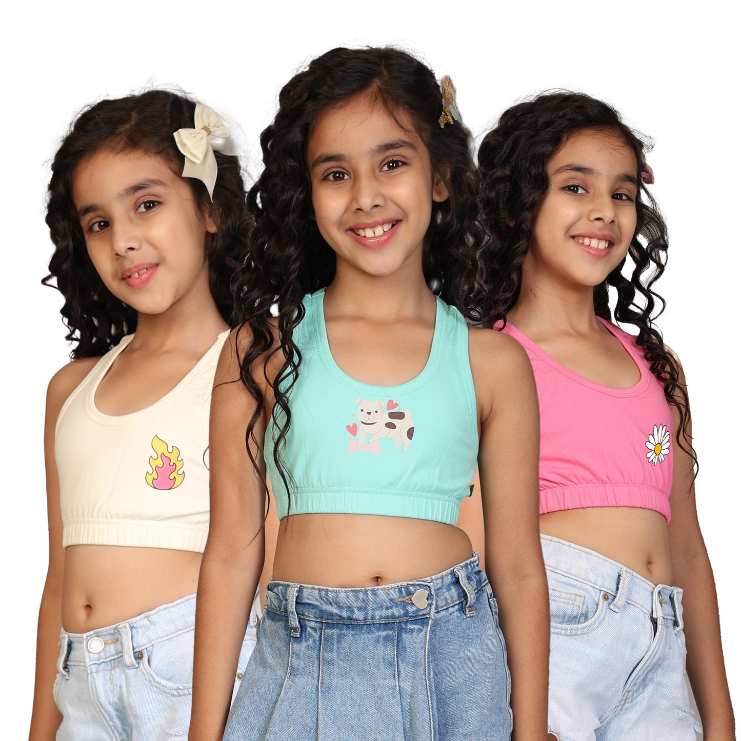 Kyda Kids Girls Antibacterial Cotton Sports Bra Training Bras, Non Padded, Chest Double Layered Wireless Light Padded Bra (Pack