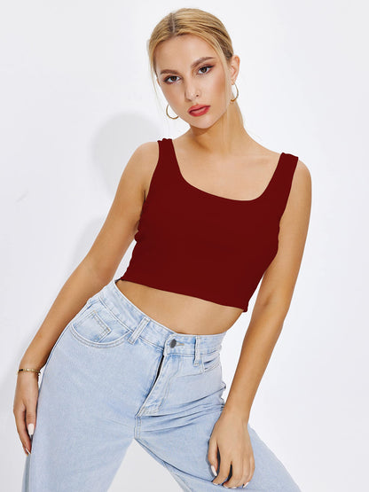 Shasmi Womens & Girls Solid Ribbed Square Neck Collarless Sleeveless Slim Fit Simplicity Tank Tops (Pack of 2) (TOP 36 Maroon