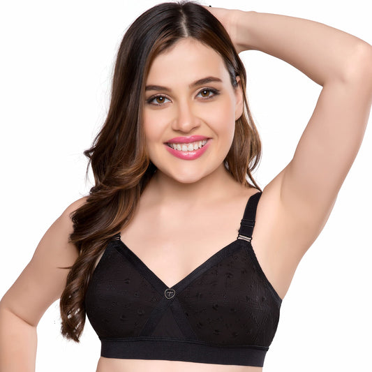 Trylo WomenS Cotton T-Shirt Bra WomenS Non-Wired Bra (Krutika Chiken_Black_38D)