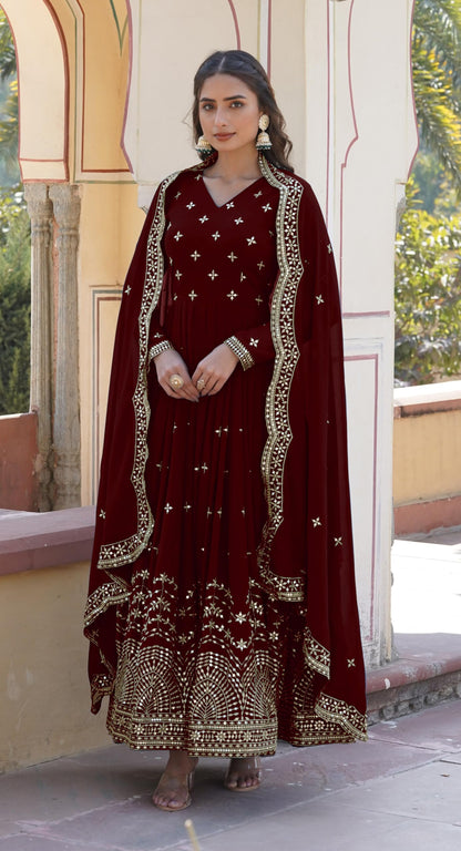 Fashion Basket Turquoise Georgette With Sequins Embroidery Anarkali Kurta Set For Women