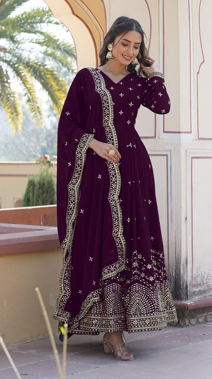 Fashion Basket Turquoise Georgette With Sequins Embroidery Anarkali Kurta Set For Women