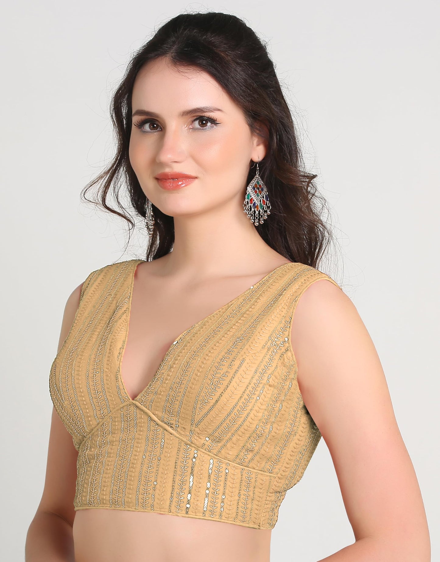Pujia Mills WomenS Indian Ethnic Wear Sabyasachi Sequence With Dhaga Embroidered Zari Work Sweetheart Neck Blouse Sleeveless Re