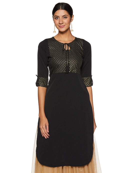 ZIYAA Women's Crepe Floral Straight Ethnic Kurta