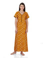 Evolove WomenS Viscose Liva Long Maxi Night Gown Nighty Dress With Pocket & Zipper, Super Soft Comfortable (Mustard & White Flo