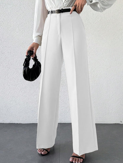 Shasmi Womens Solid White Color High Waist, Wide Straight-Leg Loose Fit, Front Button Closure, Simple Daily Casual Long Pants w