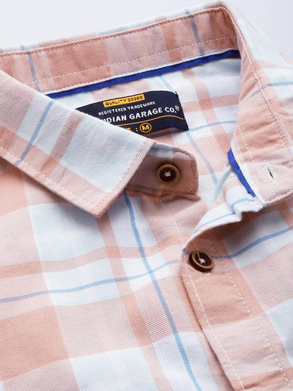 The Indian Garage Co Men Pink Checkered Slim Fit Casual Shirt