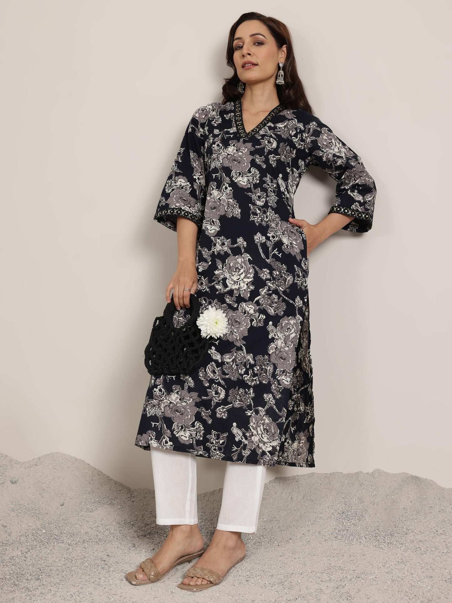 Libas WomenS Cotton Printed Regular Kurtas (29430Or Black