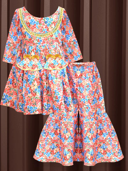 A.T.U.N. (ALL THINGS UBER NICE) A.T.U.N. Girls Ethnic Wear Sharara | Floral Printed Kurta with Sharara Set for Girls