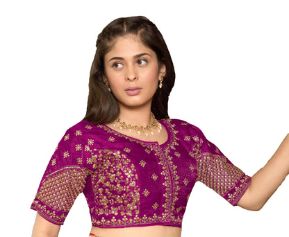 Pujia Mills Womens Readymade Blouse Multi Golden codding Sequence Embroidery Work Indian Ethnic Designer Stitched Readymade Sar