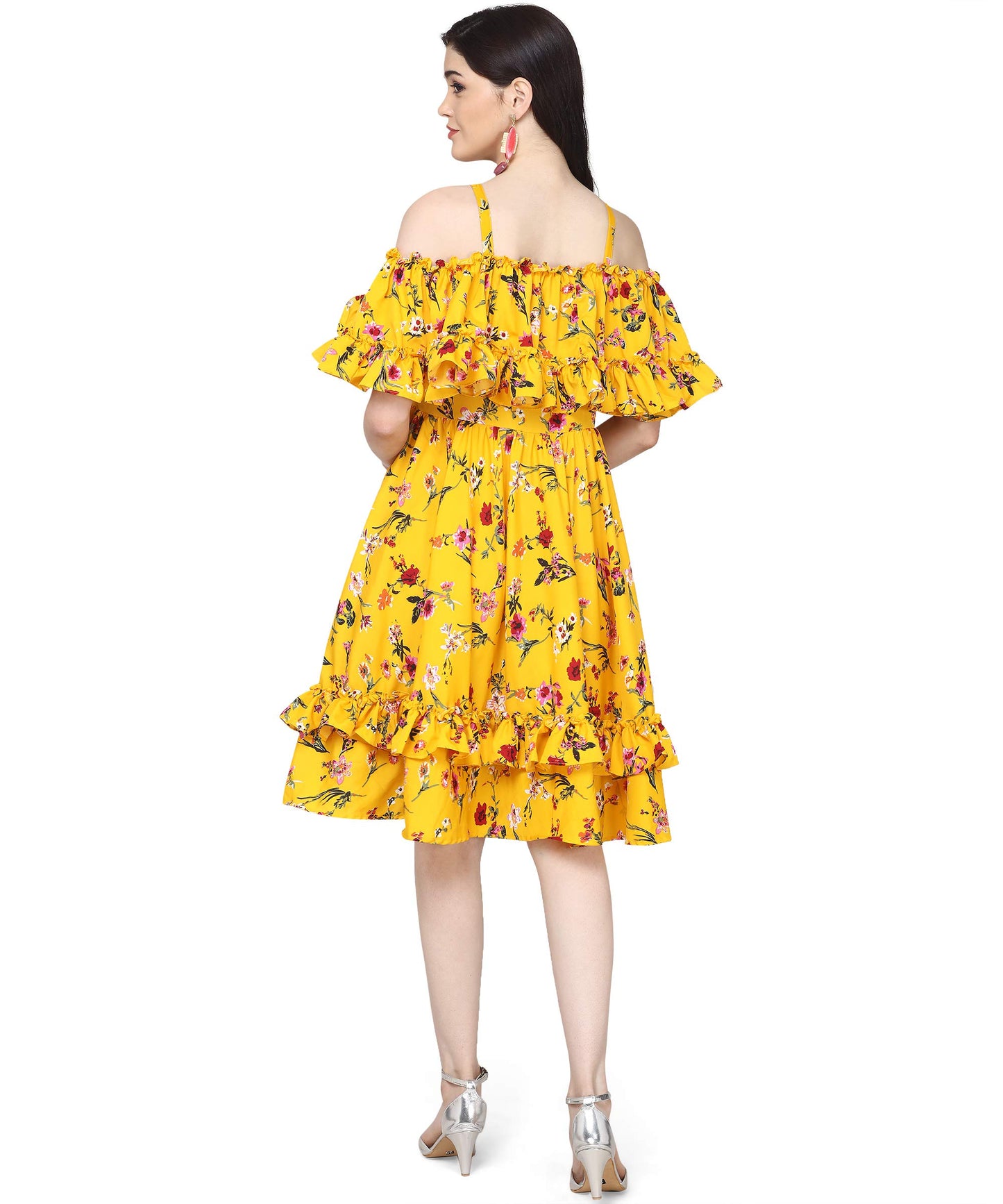 Oomph! WomenS Western & Fusion Wear Crepe Pleated Knee-Long Dress - Tuscansun Yellow