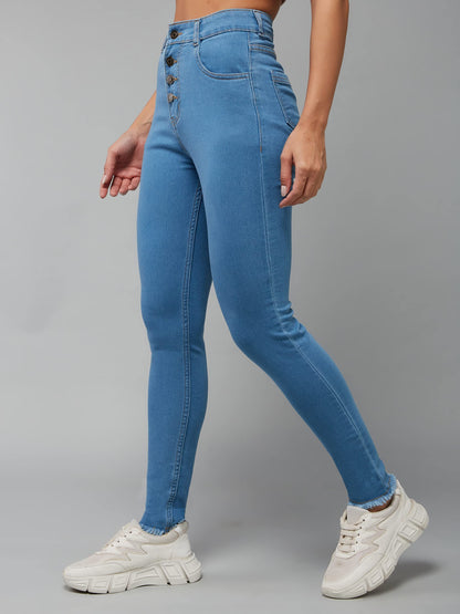 Miss Chase WomenS Skinny Solid High Rise Clean Look Cropped Fringed Hemline Detailing Stretchable Denim Jeans (Mcss19Den08-20-1