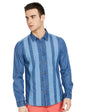 Pepe Mens Slim Collar Stripe Casual Shirt (Blue_Medium)