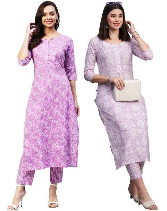 ANNI DESIGNER Ladies Cotton Blend Kurta with Trousers Pack of 2, multi-coloured, M