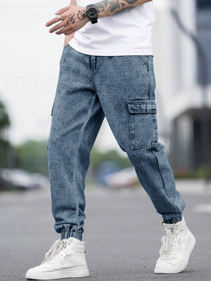 Noble Monk MenS Baggy Fit Jeans | Cargo Pocket | Denim Jeans | Streachable Jean For Men Indigo