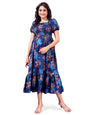 Kuduzo WomenS Cotton Blend Ruffle Midi Dress With Floral Print Short Sleeves Knee Length Regular Fit And Square Neck Blue