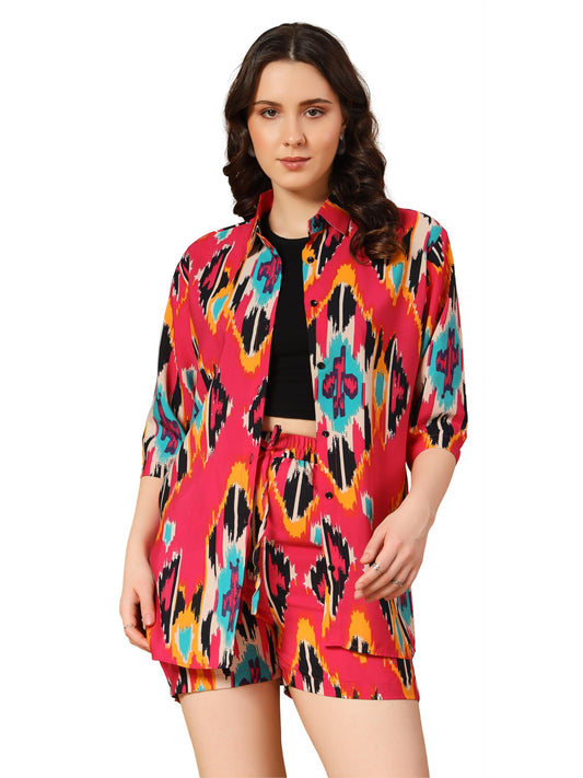 Kzully Rayon Floral | Co-Ord Set With Two-Piece Dress, Top, Shorts | Casual Co-Ordination | Full Pair Set | Fancy Full Pair Set