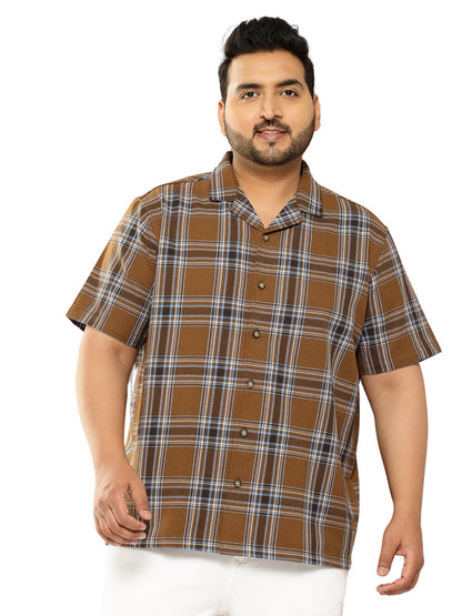 Thomas Scott Men | Short Sleeves | Regular Fit Plus Size | Windowpane Checks | 100% Cotton | Cuban Collar | Casual Shirt(TS1730_
