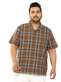 Thomas Scott Men | Short Sleeves | Regular Fit Plus Size | Windowpane Checks | 100% Cotton | Cuban Collar | Casual Shirt(TS1730_