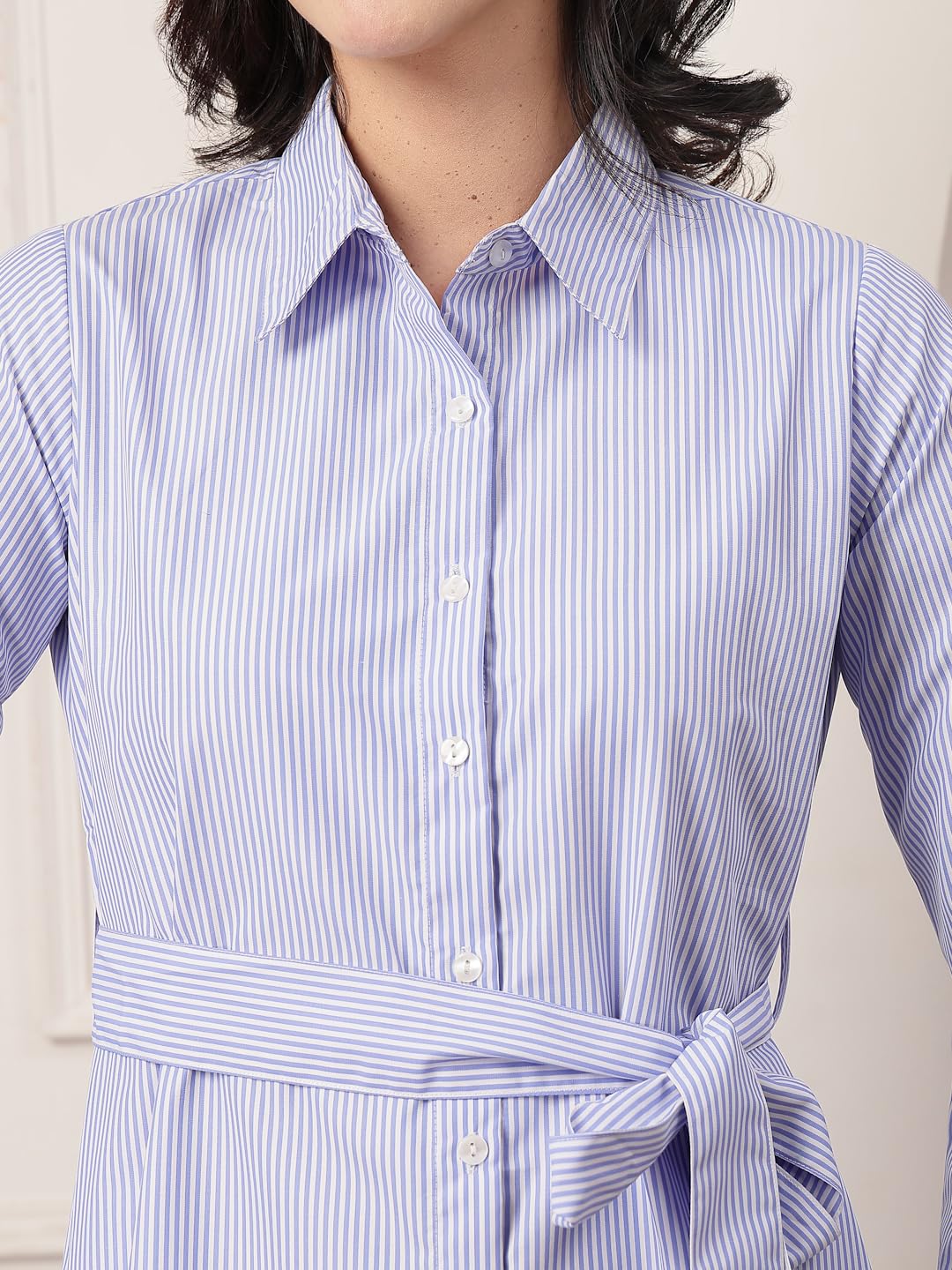 Style Quotient Women Striped Formal Shirt Dress Blue