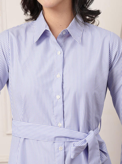 Style Quotient Women Striped Formal Shirt Dress Blue
