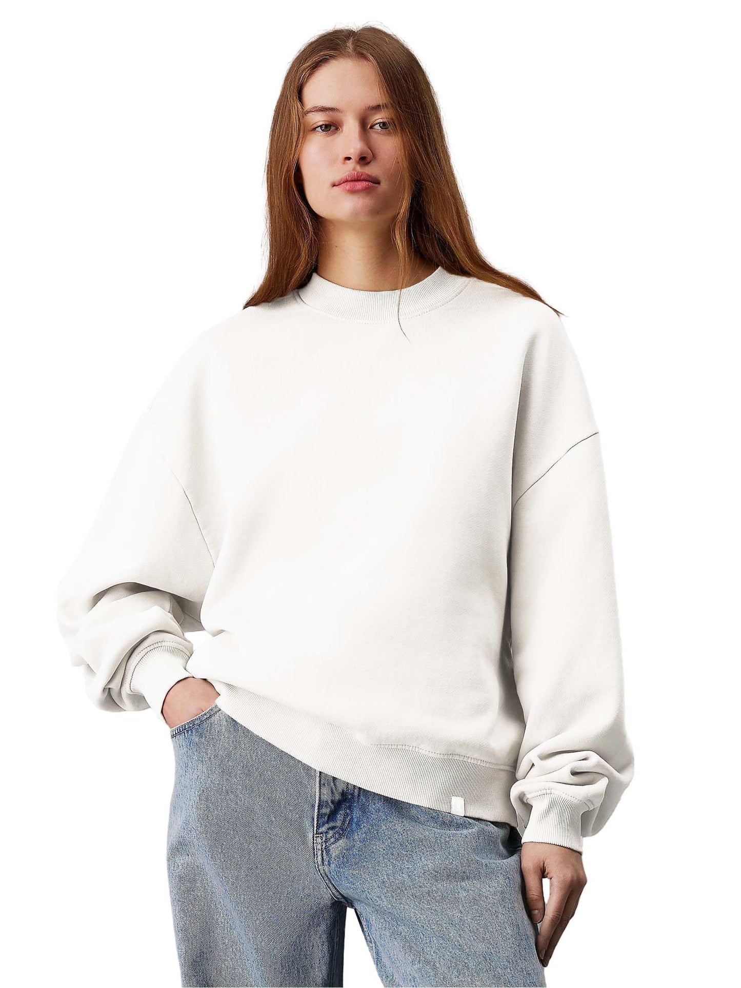 Kotty WomenS Fleece Sweatshirt Solid Pattern With Classic Round Neck(White,Xl)