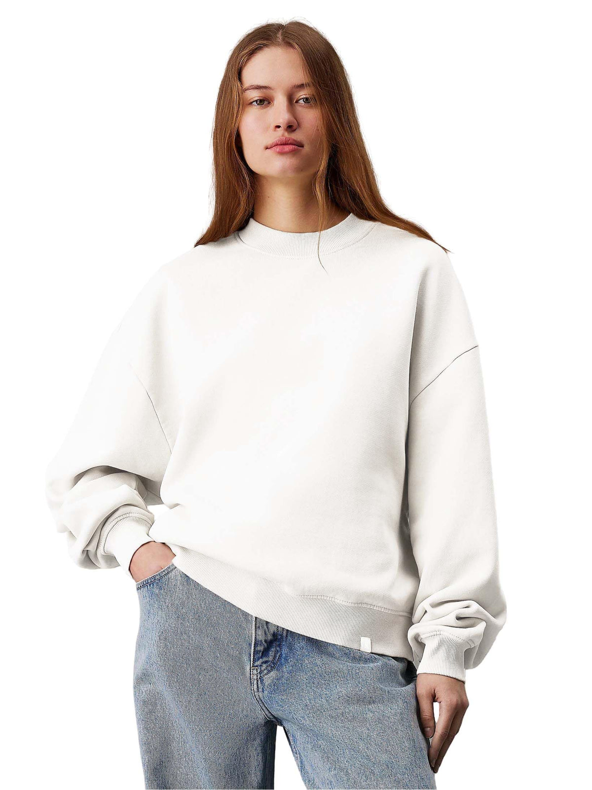 Kotty WomenS Fleece Sweatshirt Solid Pattern With Classic Round Neck(White,S)