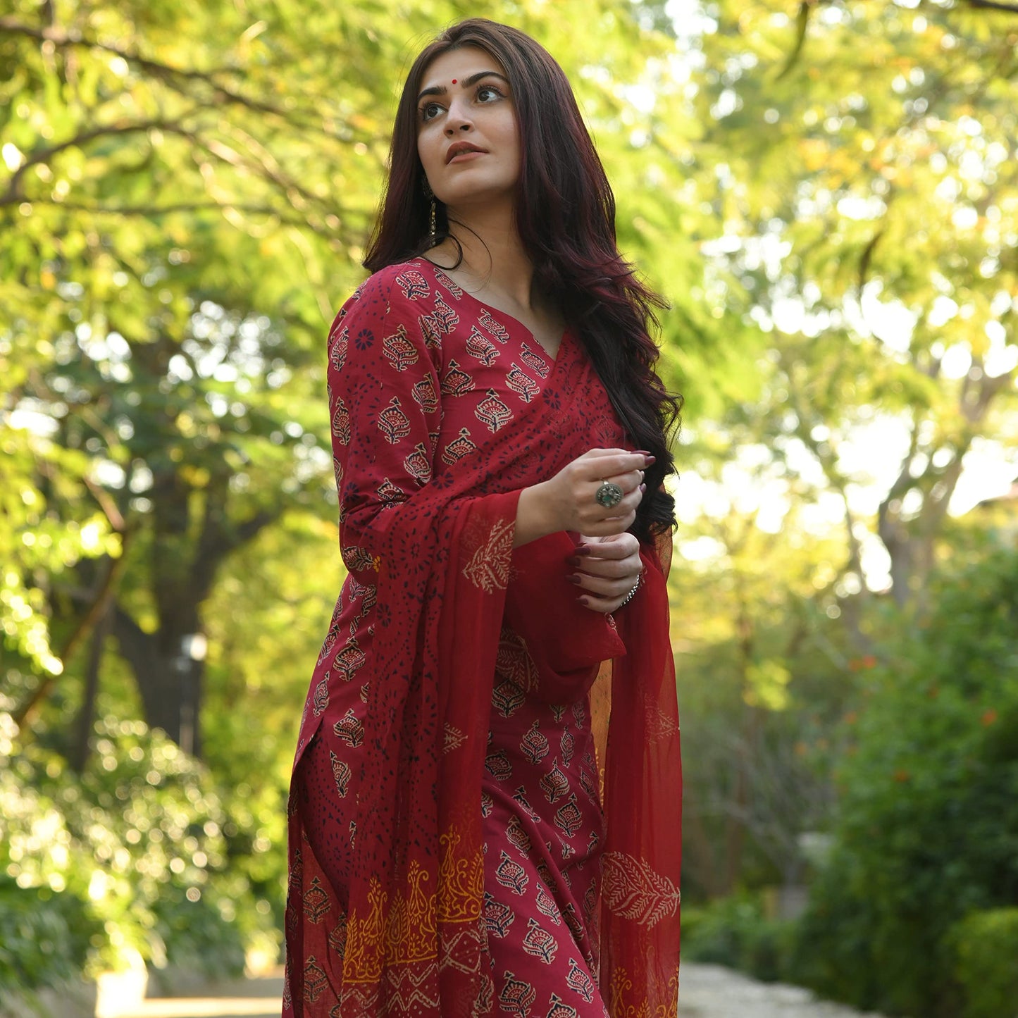 KLOSIA Women Maroon Block Printed Kurta