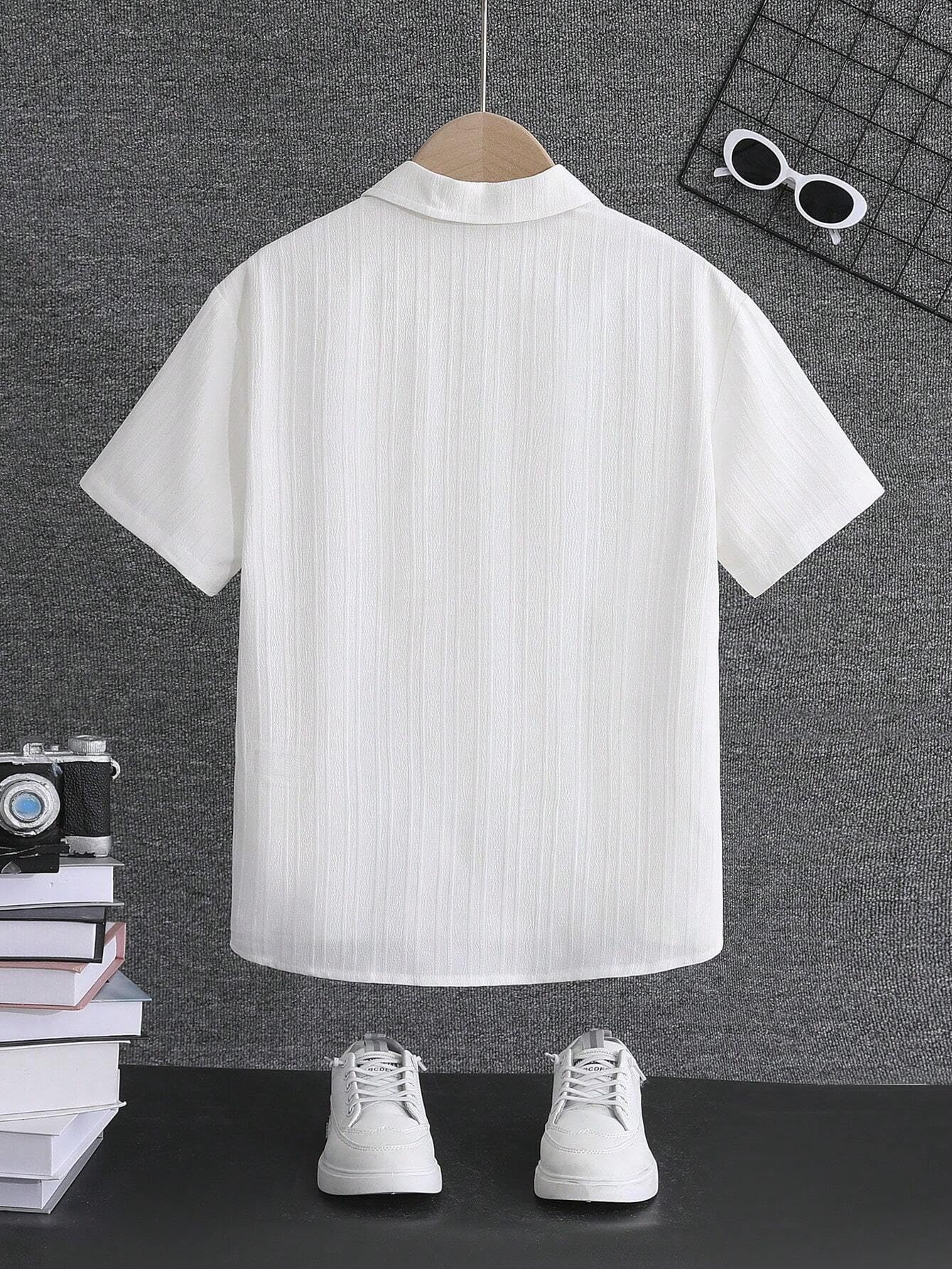 TAGAS Polyester Boys Striped Regular Fit Shirt White