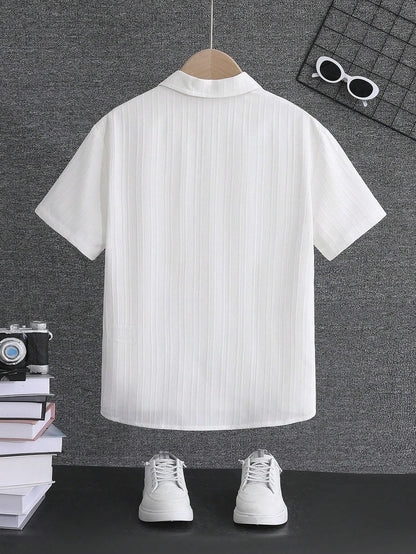 TAGAS Polyester Boys Striped Regular Fit Shirt White
