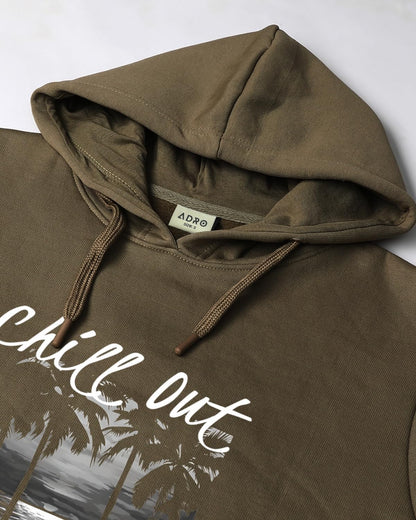 ADRO Men's Cotton Blend Neck Hooded Sweatshirt (H24-CHILL-OL_Olive