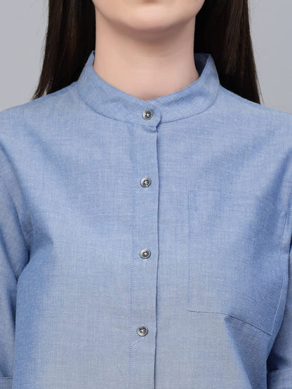 Style Quotient Women Blue Chambray Relax Fit Shit And Pant Co-Ord Set