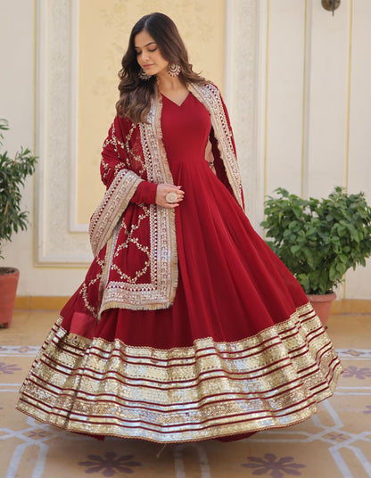 Fashion Basket Georgette Solid Anarkali Dress For Women Maroon