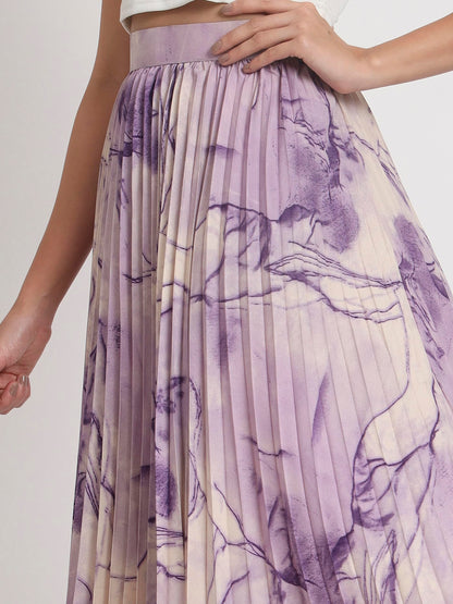 Kzully | Marble Elegance A WomanS A-Line Midi Printed Skirt Masterpiece Purple