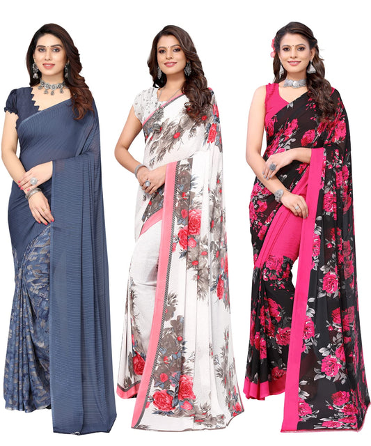 Yashika Womens Jacquard Georgette Standard Length Saree (Half Ink-Apsara White-Zeel Pink_White04)